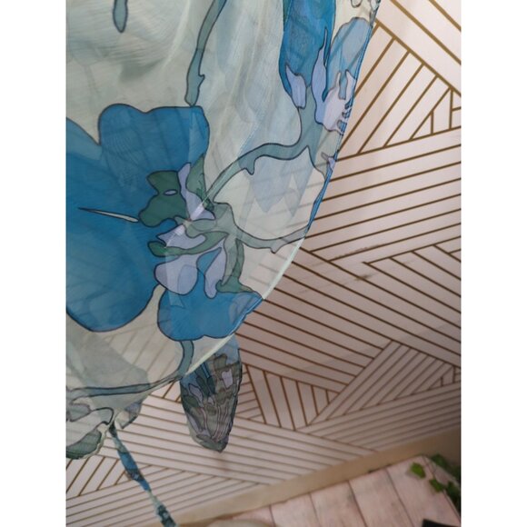 Anthropologie VACATION Edition Staci Woo Top Women's Blue Silk Frilly Tie OS - Picture 4 of 6